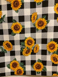 BLACK AND WHITE PLAID SUNFLOWERS VALANCE/CURTAIN, 42 x 15 inches