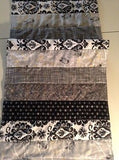 Handmade Black,White and Gray Patchwork Quilted Table Runner /Scarf 16 x 53 ins