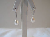 Handmade Sterling Silver with CZ and White Faux Pear Pearl Earrings