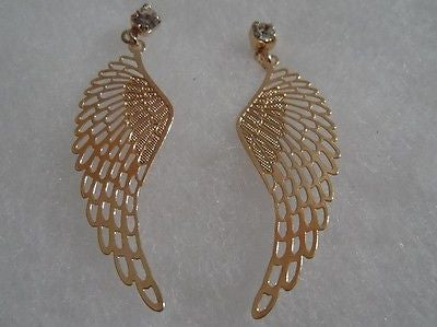 18 kt Gold Filled Angel Wings with Clear  Stone Stud Earrings