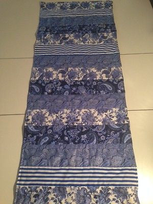 Handmade Blue and White Victorian Style  Quilted Table Runner/Scarf 16 x 47 ins