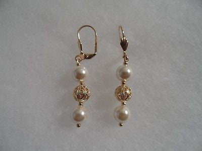 18 kt Gold Filled with Ball and Faux Pearl  Earrings (6587)