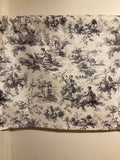 HANDMADE BLACK AND WHITE TOILE FABRIC, 42 x 15 inches