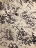 HANDMADE BLACK AND WHITE TOILE FABRIC, 42 x 15 inches