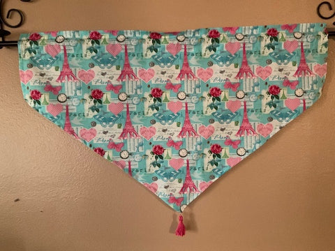HANDMADE ROSE IN PARIS TRIANGLE VALANCE/CURTAIN with TASSEL, 42 x 26 inches