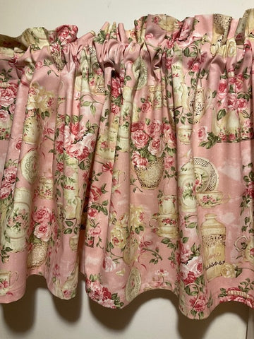 HANDMADE TEACUP AND FLOWERS SHABBY CHIC VALANCE,41 X 15 INCHES