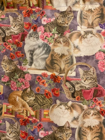 CATS AND FLOWERS FABRIC BY THE YARD