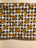 BLACK AND WHITE PLAID SUNFLOWERS VALANCE/CURTAIN, 42 x 15 inches