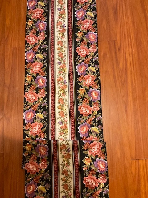 HANDMADE BLACCK FLORAL SHABBY CHIC TABLE RUNNER, 53 X 14.5 INCHES