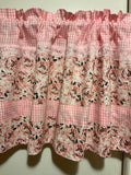 HANDMADE PINK PLAID AND FLORAL VALANCE WITH LACE, 42 X 15 INCHES
