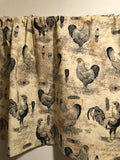 HANDMADE BEIGE CHICKEN AND ROOSTER VALANCE, 42 X 15 INCHES