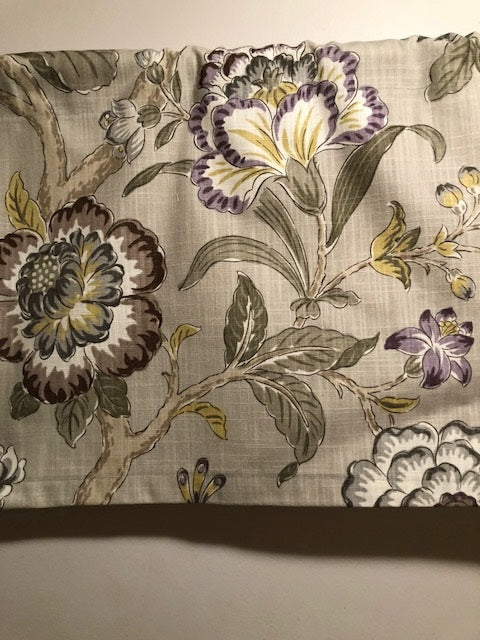 HANDMADE LIGHT GRAY FLORAL AND PEACOCK VALANCE ,52 X15 INCHES
