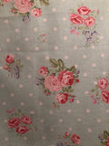 HANDMADE TURQUOISE FLORAL +POLKA DOTS SHABBY CHIC VALANCE 41 X 15 INCHES