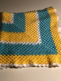 HANDMADE CROCHETED AFGHAN /BLANKET TURQUOISE,YELLOW +WHITE , READY TO SHIP
