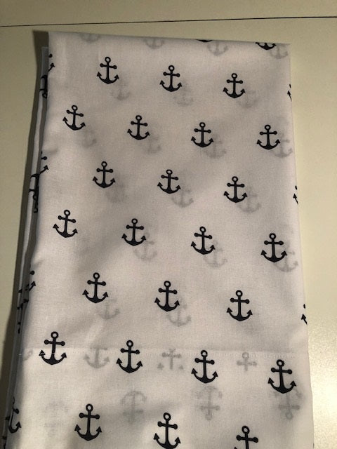 HANDMADE WHITE WITH NAVY BLUE ANCHOR COTTON PILLOW CASE/COVER
