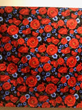 HANDMADE POPPY AND BLUE FLOWERS COTTON VALANCE, 41 X15 inches
