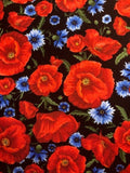 HANDMADE POPPY AND BLUE FLOWERS COTTON VALANCE, 41 X15 inches