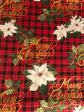 HANDMADE RED PLAID AND FLORAL CHRISTMAS TABLE RUNNER 15 x 70 inches